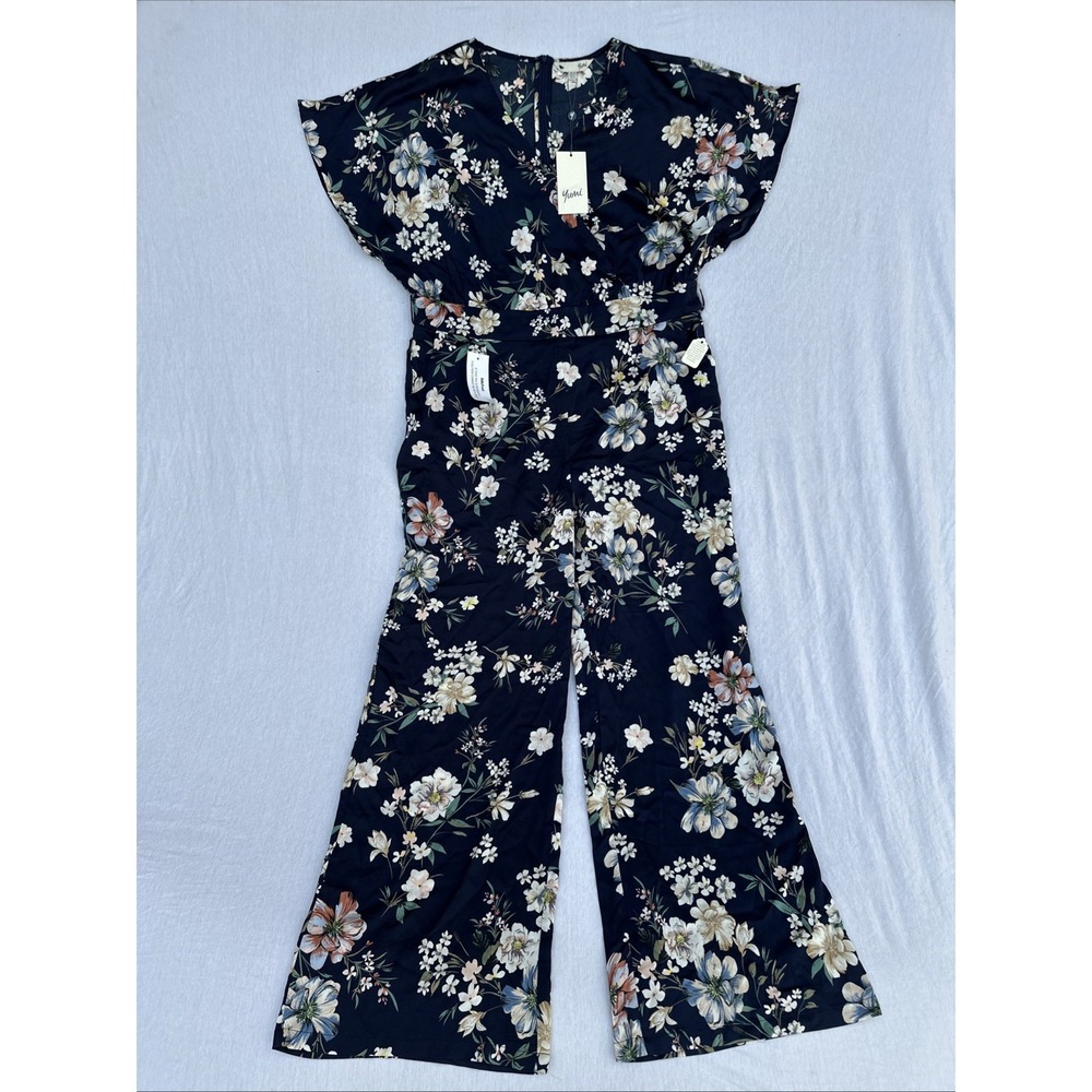 Yumi‎ Womens Silk Fred Cluster Floral Satin Jumper V-Neck Blue Size 12